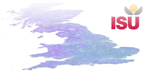The ISU logo over a map of the UK